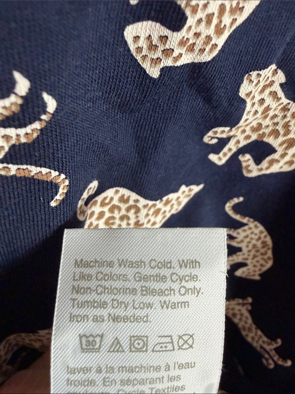 J. Crew 100% Cotton Navy Tee with Cream Leopard Motif Knit Top - Picture 4 of 9